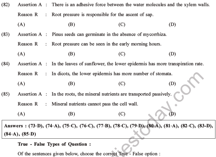 NEET Biology Transport in Plants MCQs Set A-Q82