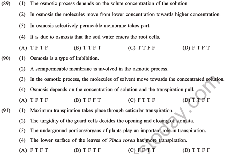 NEET Biology Transport in Plants MCQs Set A-Q89