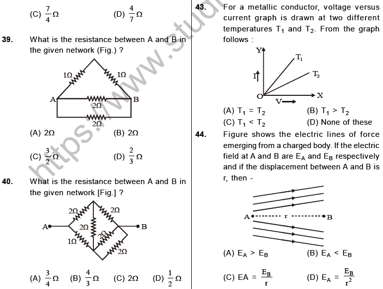 NEET Physics Electricity MCQs Set B-2