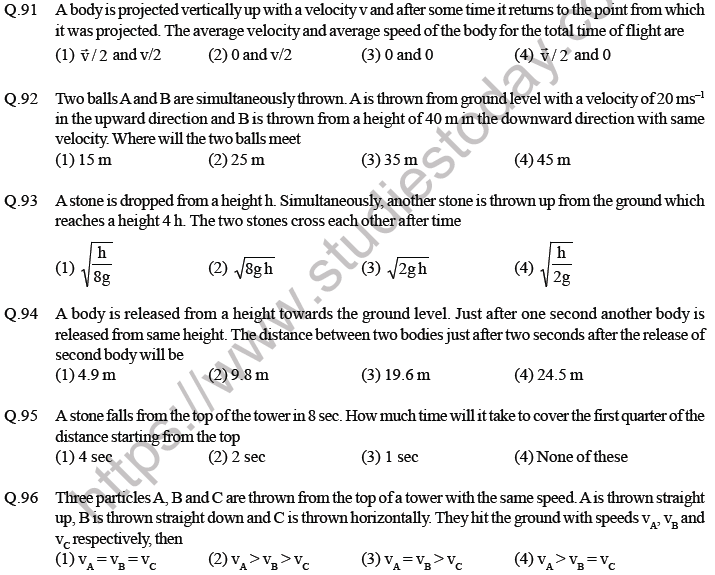 NEET Physics Kinematics MCQs Set A-12