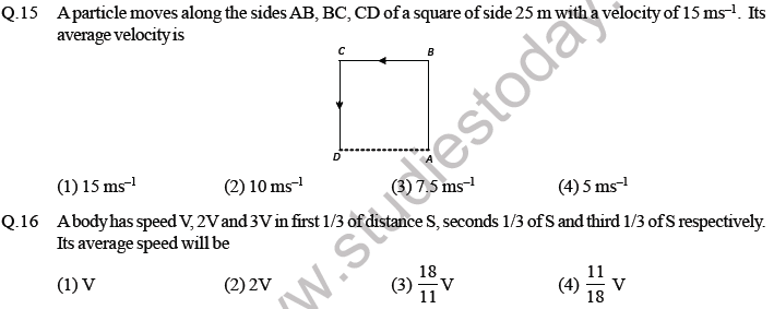 NEET Physics Kinematics MCQs Set A