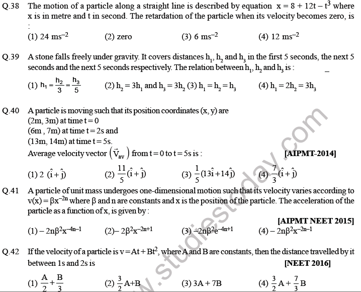 NEET Physics Kinematics MCQs Set D-4