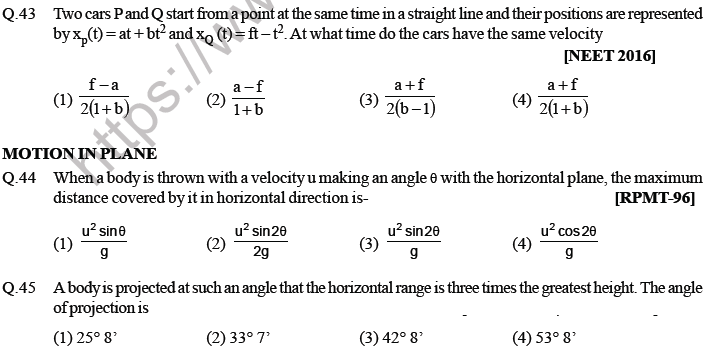 NEET Physics Kinematics MCQs Set D-5