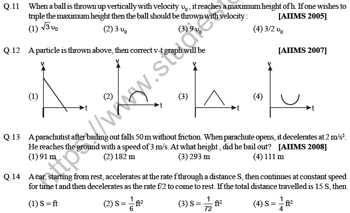 NEET Physics Kinematics MCQs Set E-3