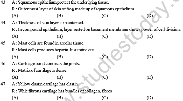 NEET UG Biology Animal Tissue MCQs, Multiple Choice Questions