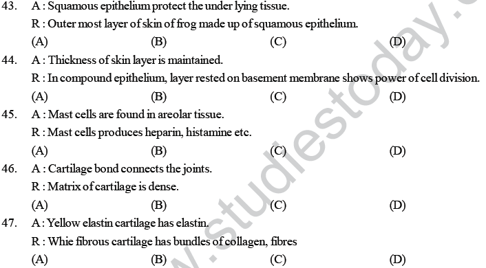 NEET UG Biology Animal Tissue MCQs