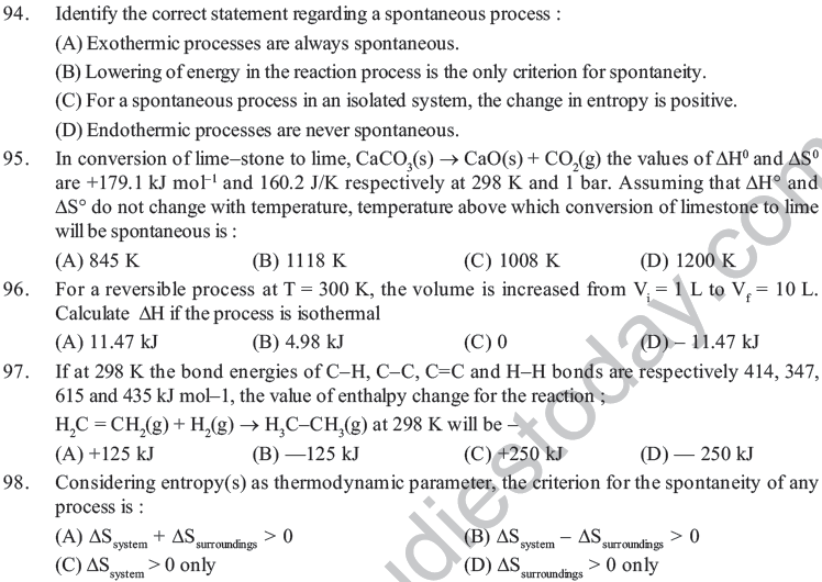 NEET UG Chemistry Chemical Thermodynamics MCQs-10