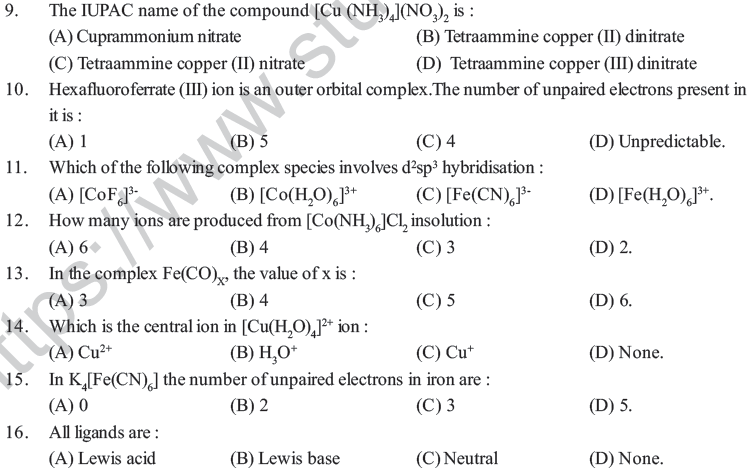 NEET UG Chemistry Coordination Compounds MCQs-
