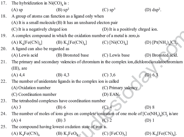 NEET UG Chemistry Coordination Compounds MCQs-1