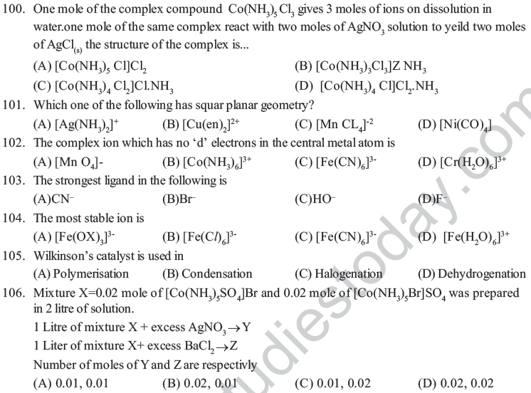 NEET UG Chemistry Coordination Compounds MCQs-11