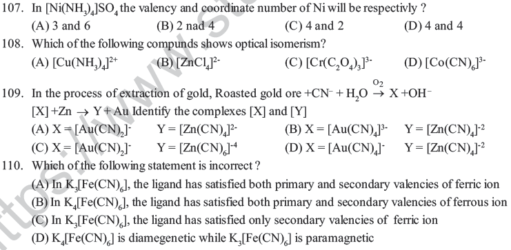 NEET UG Chemistry Coordination Compounds MCQs-12