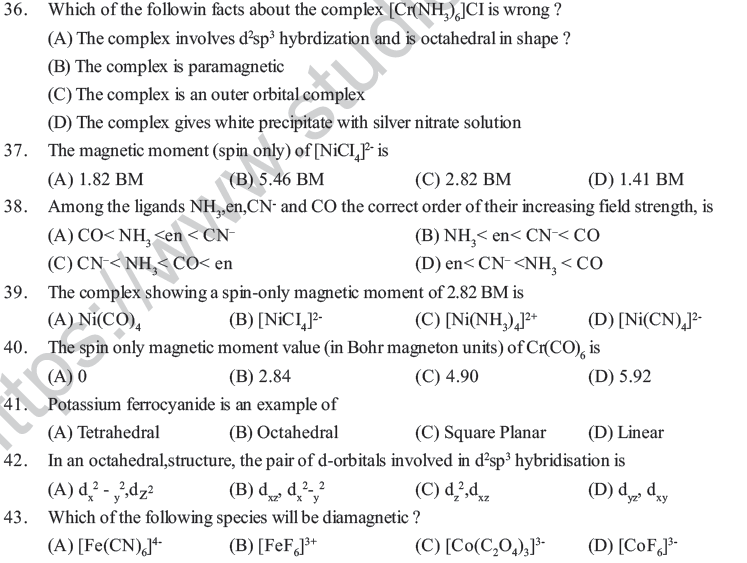 NEET UG Chemistry Coordination Compounds MCQs-4