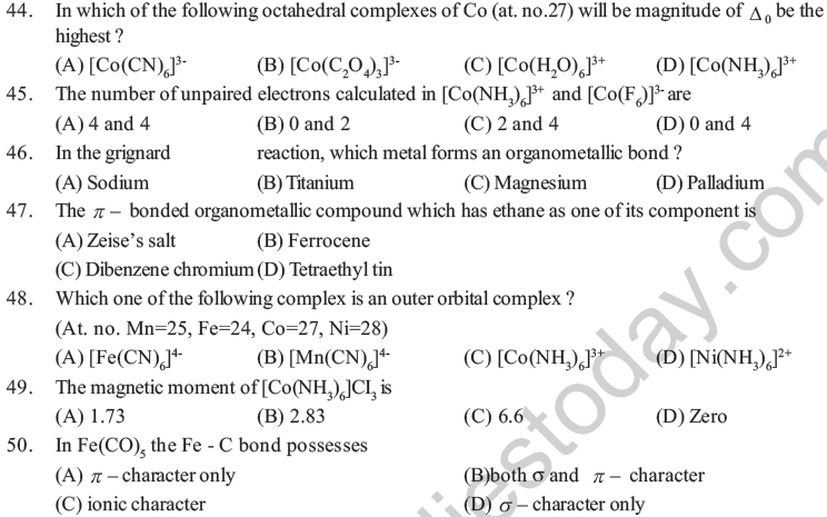 NEET UG Chemistry Coordination Compounds MCQs-5