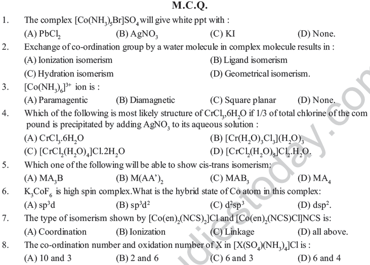 NEET UG Chemistry Coordination Compounds MCQs