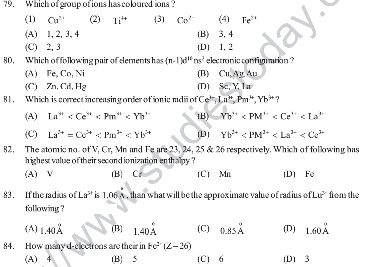 NEET UG Chemistry D and F Block Elements MCQs-12