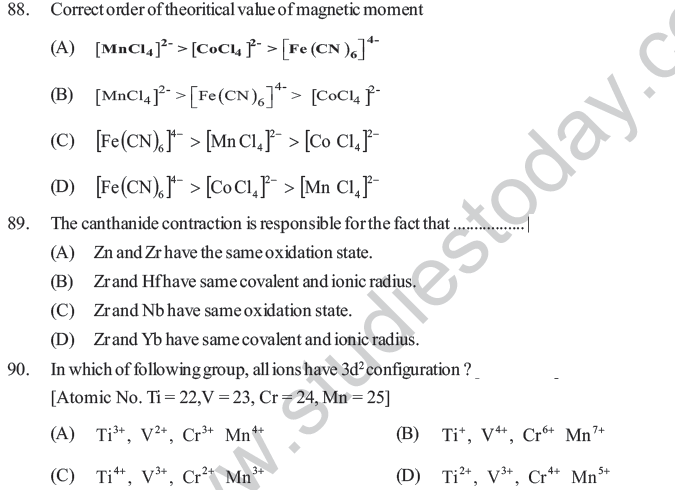 NEET UG Chemistry D and F Block Elements MCQs-13