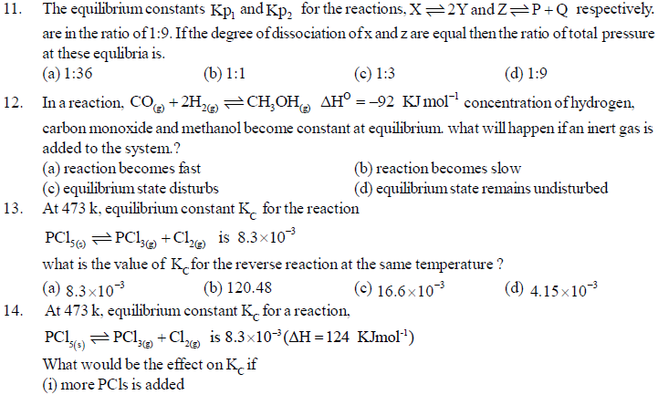 NEET UG Chemistry Equilibrium MCQs-2