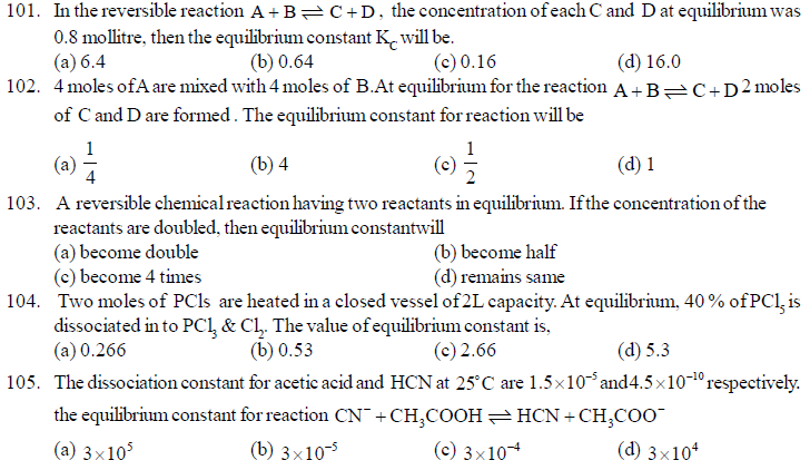 NEET UG Chemistry Equilibrium MCQs-20