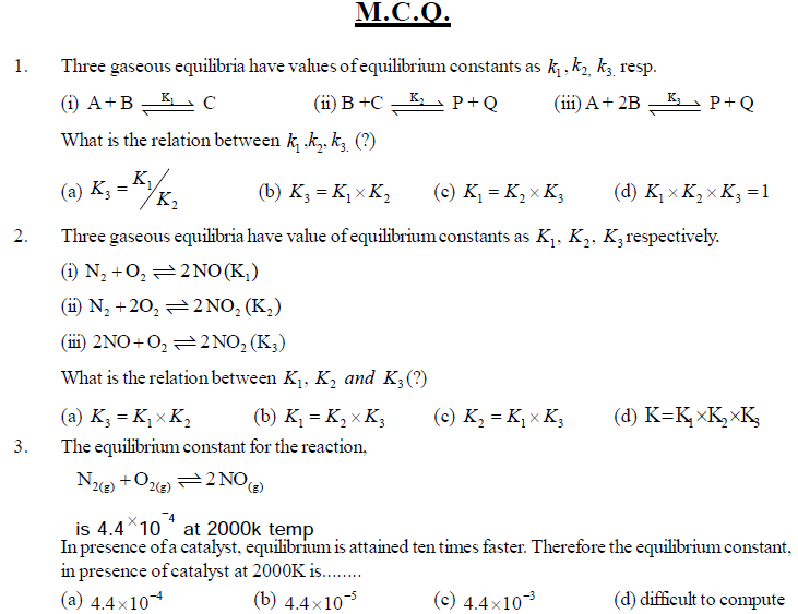 NEET UG Chemistry Equilibrium MCQs