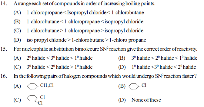 NEET UG Chemistry Organic Compounds Containing Halogens MCQs-