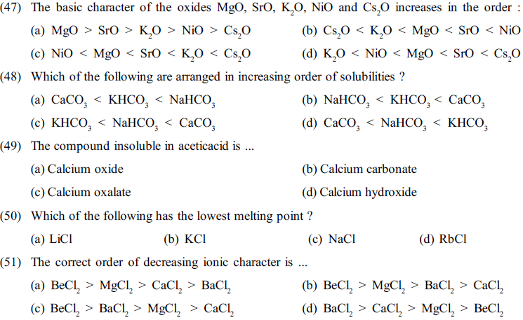 NEET UG Chemistry S Block Elements MCQs