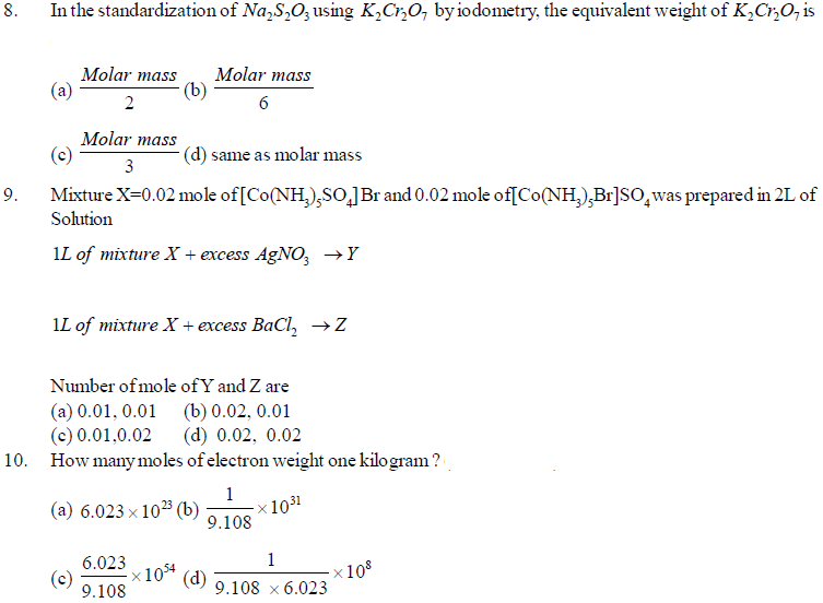 NEET UG Chemistry Some Basic Concepts MCQs-