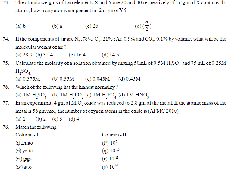 NEET UG Chemistry Some Basic Concepts MCQs-9