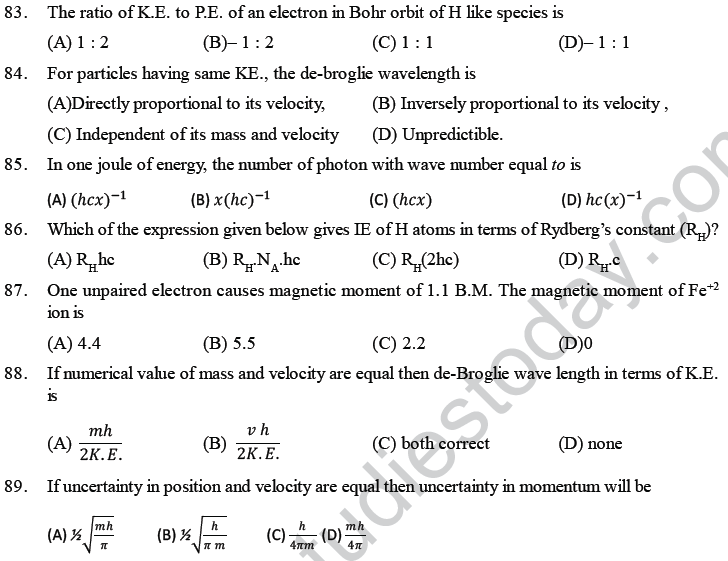 NEET UG Chemistry Structure of Atom MCQs-10