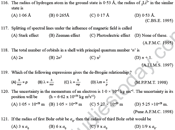 NEET UG Chemistry Structure of Atom MCQs-14