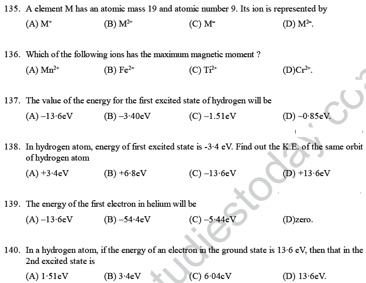 NEET UG Chemistry Structure of Atom MCQs-17