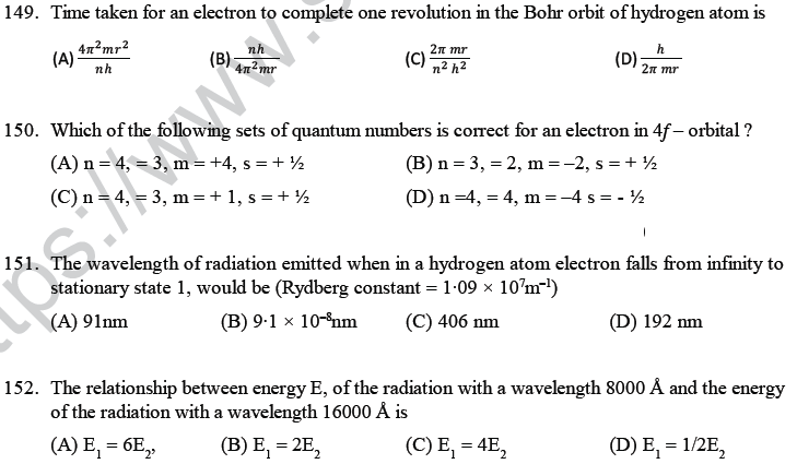 NEET UG Chemistry Structure of Atom MCQs-20