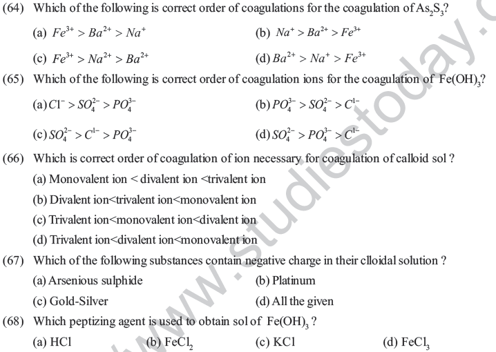 NEET UG Chemistry Surface Chemistry MCQs-7