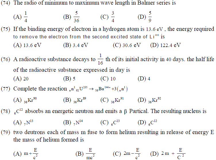 NEET UG Physics Atom and Nucleus MCQs-17