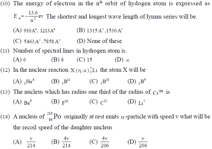 NEET UG Physics Atom and Nucleus MCQs-3