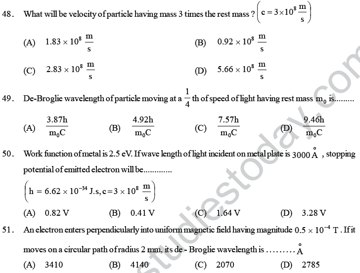 NEET UG Physics Dual Nature of Matter MCQs-12