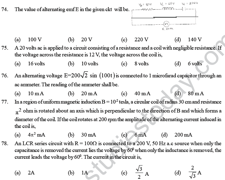 NEET UG Physics Electromagnetic Induction MCQs--16