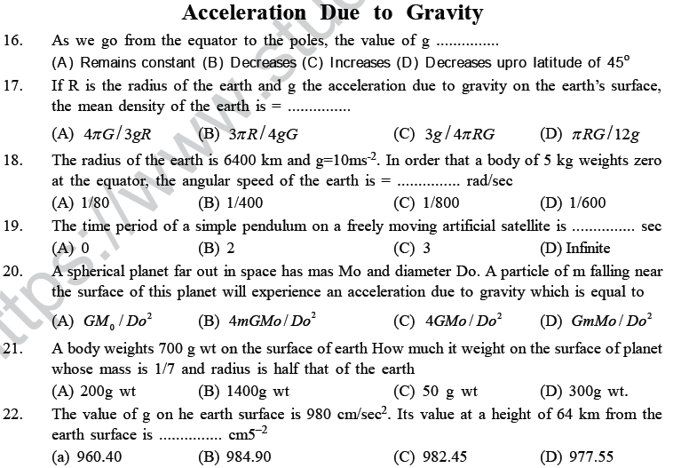 NEET UG Physics Gravitational MCQs-3