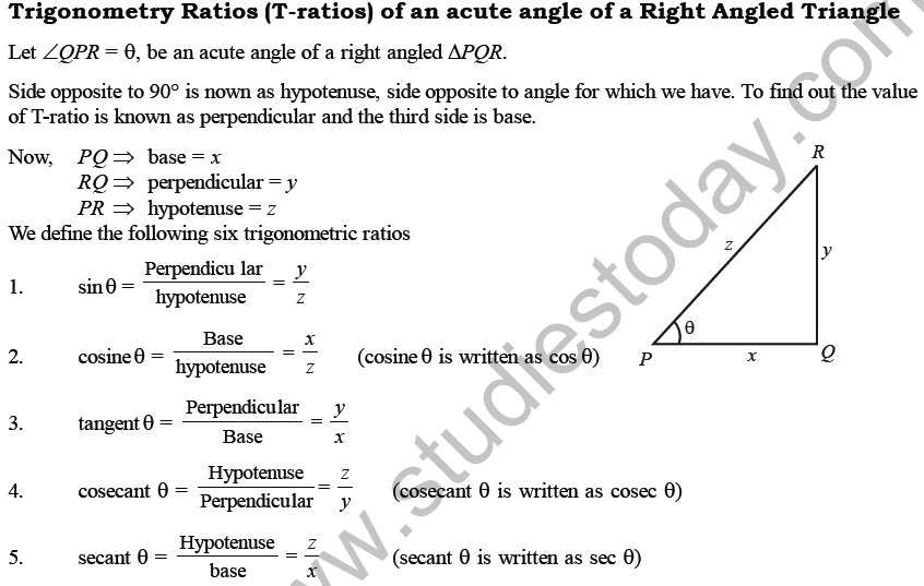 CBSE Class 10 Trigonometry Printable Worksheet Set A