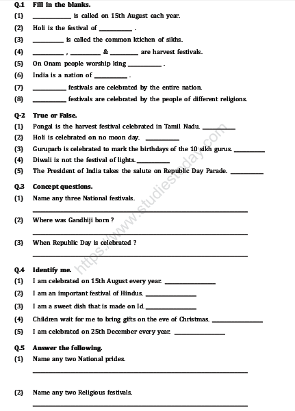 CBSE Class 2 EVS Practice Worksheets (12)-Our Festivals 1