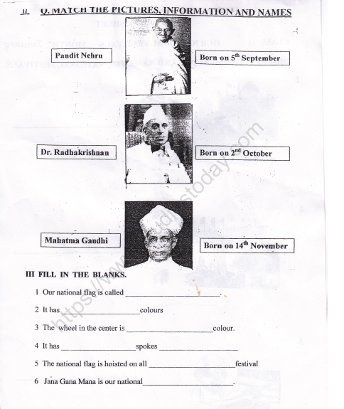 CBSE Class 2 EVS Practice Worksheets (21)-National Festivals 2