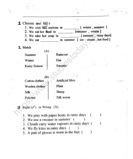 CBSE Class 2 EVS Practice Worksheets (23)-seasons-and-clothes 1