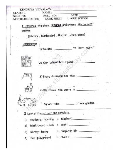 CBSE Class 2 EVS Practice Worksheets (26) Our School 3