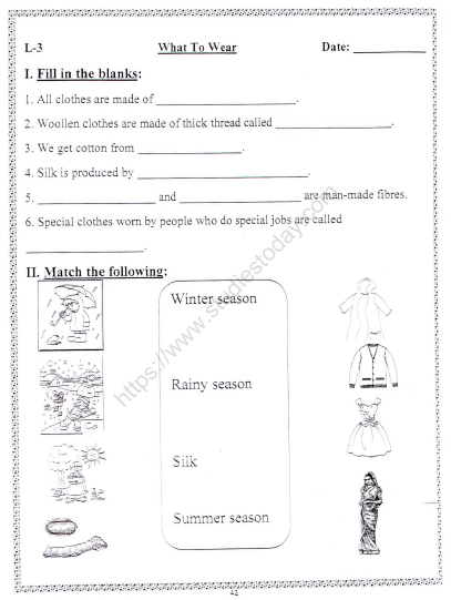 CBSE Class 2 EVS Practice Worksheets (74) - What to Wear 1
