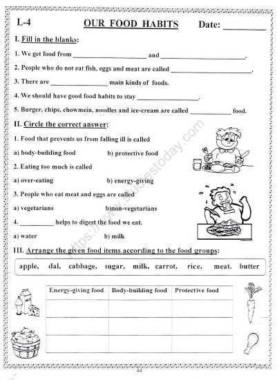 cbse class 2 evs practice our food habits worksheet