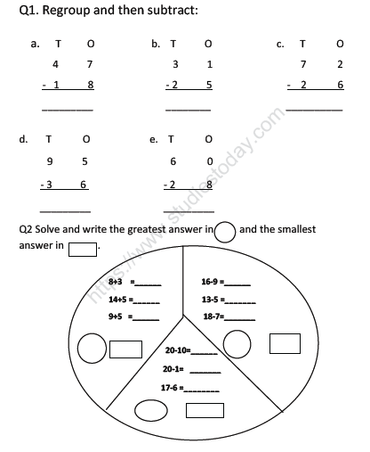 CBSE Class 2 Maths Practice Worksheets (116) - Subraction