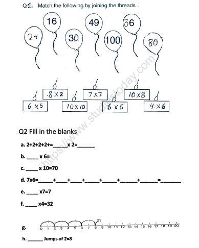 CBSE Class 2 Maths Practice Worksheets (119) - Multiplication
