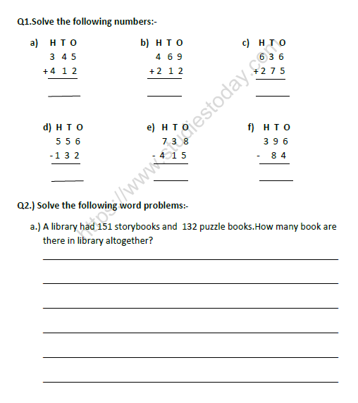 CBSE Class 2 Maths Practice Worksheets (129) - Revision 1
