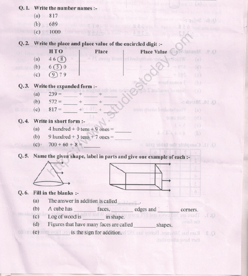 cbse class 2 maths number names worksheet practice worksheet for mathematics