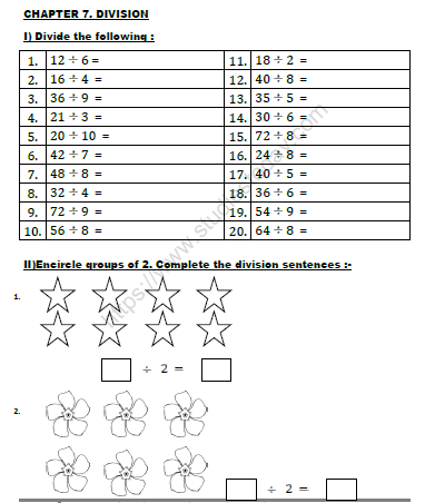 CBSE Class 2 Maths Practice Worksheets (138) - Division 1