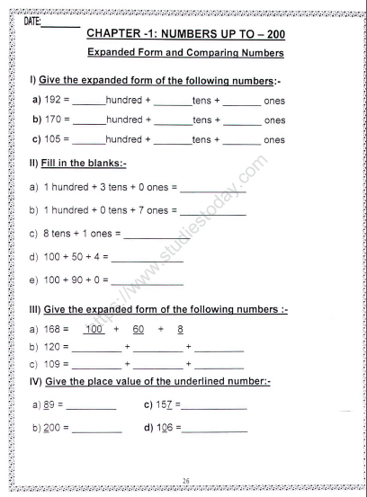 CBSE Class 2 Maths Expanded Forms Worksheet